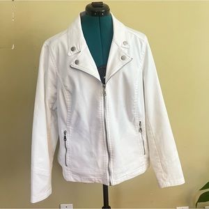 White Cotton Zipper Jacket With Silver Zipper